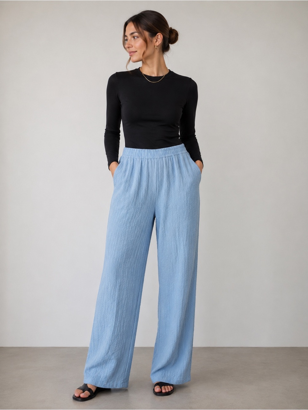 Salty Weekend Light Blue crinkle texture Wide-Leg Women's Pants size small beach